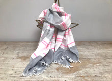 Load image into Gallery viewer, Pink &amp; Grey Striped Scarf