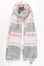 Load image into Gallery viewer, Pink &amp; Grey Striped Scarf