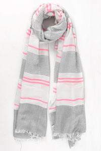 Pink & Grey Striped Scarf