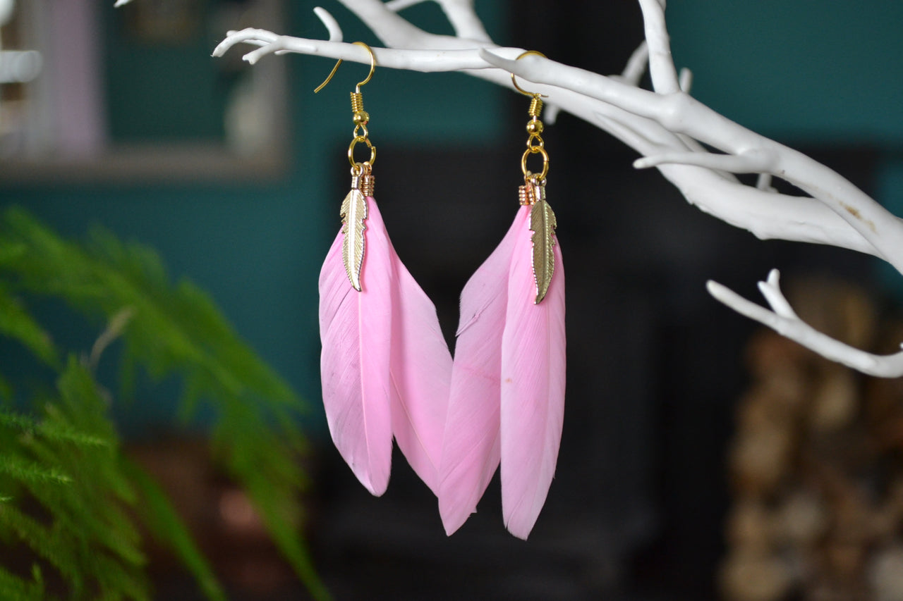 The Trend City Pink Feather Earrings - The Young Indians